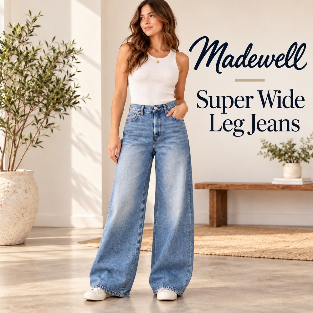 Madewell Superwide Leg Jeans Womens 27 Blue Denim High Rise Wide Leg Pants